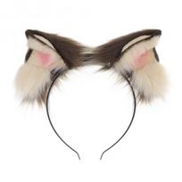 Elektrinė Siamo katės ausų lankelis su gravitacijos jutikliu, reaguojantis į judesį, pliušinis gyvūno ausų kostiumo aksesuaras, Cosplay Brown Ear Headband with Motor beige
