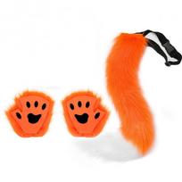 Helovino Lapės Kostiumo Rinkinys Kaukė Pirštinės Pliušinė Uodega Cosplay Aksesuaras Suaugusiems Anime Stiliaus Orange Gloves Orange-White Tail orange