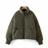 Women's Winter Stand Collar Puffer Jacket Baggy Short Padded Down Coats Cropped Puffer Long Sleeve L black