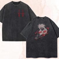 Choso Print T-shirt Anime Jujutsu Kaisen Clothing Men Women Cotton Tshirts Vintage Washed T Shirt Harajuku Short Sleeve Tops 4XL gray
