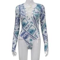 European and American women's sexy hot girl white round neck printed jumpsuit top S balta
