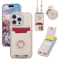 Rankinė ant peties su kortelių laikikliu ir telefono dėklu, skirta iPhone 15 16 Pro Max 14 13 12 11 16E, su dirželiu ant kaklo ir riešo, odinis dėklas For iPhone 16Pro Max smėlis