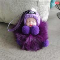 Cute Pom ,pom Keychain , Cute Plush Doll , Sleeping Doll , Baby Car Keychain , Bag Charm One Size white