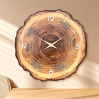1pc wooden ring veneer wall clock, flat wood cross section texture pattern solid wood pointer design wall clock, silent clock 16inch brown