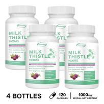 Milk thistle capsules, 1000mg, containing milk thistle and dandelion root extract, easily absorbed, suitable for both men and women. 120*4