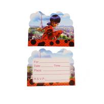 Vibrant Ladybug Girl Themed Party Set For Birthdays Disposable Plates And Cups 10* Invitation Cards white