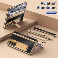 Skirta Samsung Galaxy Z Fold 8 Ultra / 7 6 5 4 3 Metalinė dengta Aliuminio Vyrio Apsauga Viso Kūno Stovas Rašiklio Lizdas Dėklas + Grūdintas Stiklas Opp Bag&For Samsung Galaxy Z Fold5 5G 7.6" brown