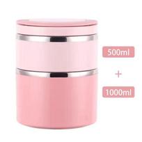 Multi-layer Insulated Stainless Steel Bento Lunch Box with Lid for Students & Office Workers 630ml rožinė