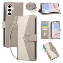 Crossbody Leather Magnetic Flip Wallet Case for Samsung Galaxy S26 Ultra S25 Plus S24 S23 A07 A17 A57 Lanyard Card Holder Cover Galaxy S26 gray