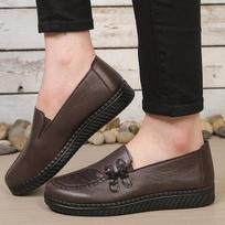 Women's Genuine Leather Loafers Spring Autumn Vintage Mom Shoes Anti Slip Comfortable Flats 38 white