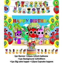 Incredibox-Sprunki Theme Kids Birthday Party Decoration Supplies Latex Balloon Cake Topper Background Banner Baby Shower Gifts blue
