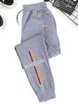 City-barca Men Sweatpants Pocket BARCELONA City Motif, Leg Vertical Color Stripe Print, Side Pocket Drawstring Jogger Pants for Urban Street Looks 3XL gray