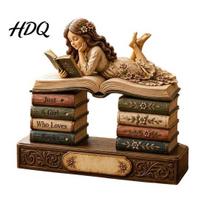Decorative Wood Signs for Readers Wooden Reading Girl Figurine Book Lovers Personalized Desktop Bookshelf Decor with Room Shelf Ornaments Stacked 15cm P