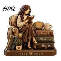 Decorative Wood Signs for Readers Wooden Reading Girl Figurine Book Lovers Personalized Desktop Bookshelf Decor with Room Shelf Ornaments Stacked 15cm B