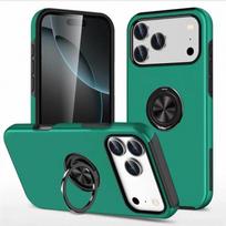 Magnetinis žiedo laikiklis telefono dėklas iPhone 17 Air 16E 16 15 14 13 Mini Pro Max Plus su atlenkiamu stovu, plastikinis kietas smūgiams atsparus dangtelis iPhone 15 Plus žalia