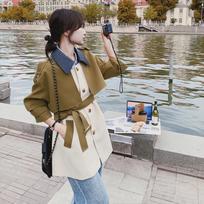 Women's Windbreaker Coat, Loose Spring and Autumn Contrast Color Fake Two-piece British Style Mid-length Coat XL gray