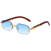 Vintage Rimless Rectangle Sunglasses Irregular Small Square Wood Frame Shades Gold Polygonal UV400 Protection Unisex Eyewear As picture white
