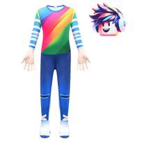 4864 Kids Boys Girls Roblox Printed Long Sleeves Jumpsuit Mask Sets Halloween Cosplay Costumes 130cm blue