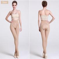 Doiaeskv Plus Size Women Tight Open Crotch 120D Autumn Winter Warm Pantyhose High Waist Female Stretchy Slim Skinny Velvet Tight L(60-80KG)-Open beige