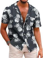 Summer essential! Tropical leaf print short-sleeve shirt 5XL black