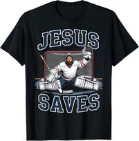 Jesus Saves Hockey Goalie T-shirt XXXL gray