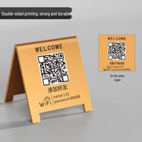 Akrilinis dvipusis stalo ženklas su QR kodu užsakymui ir draugų prisijungimui HO-26 Welcome QR Code [Gold Double-Sided] - 8x9cm