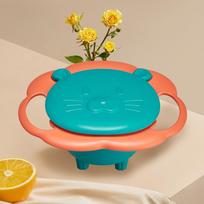 360‑Degree Rotating Baby Gyro Bowl, Anti‑Fall Anti‑Scald Kids Unbalance‑Proof Spinning Dining Bowl for Over 12 Months Cute Lion Design-Jiang Zi gray