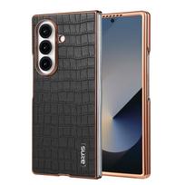 Luxury Skin Feel Crocodile Pattern Electroplated Frame Phone Case for Samsung Galaxy Z Fold 7 6 5 4 3 Shockproof Slim Fit Cover Galaxy Z Fold4 juoda