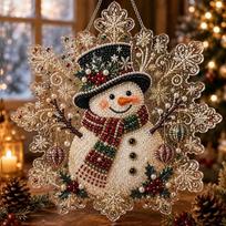 Pearl Beads Christmas Diamond Painting Set Acrylic Board Snowflake shape Diamond Painting Pendant Self-Adhesive 5D brown