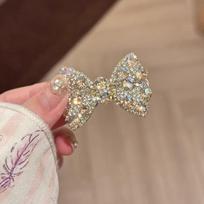 Korean Style Rhinestone Bow High-Gloss Hair Clip gray
