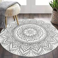 Bohemian Mandala Print Round Area Rug Non Slip Washable Floor Carpet for Living Room Bedroom Home Decor 100x100cm 40inch