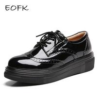 Women Black Patent Leather Brogue Shoes Platform Casual Derby Flats Autumn Varnished Oxfords 9.5