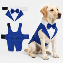 Dog tuxedo, pet wedding best man suit, medium and large dog clothes, suit and bow tie suit. 3XL mėlyna