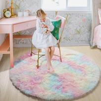 60/80/100/120/140/160 Round Rug Rainbow Fluffy Soft Area Rugs for Kids Girls Room Plush Shag Carpet Cute Circle Bedroom Decor D 80cm