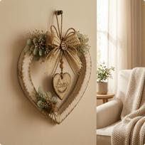 Distressed Wooden Heart Decor with Wood Beads Farmhouse for Bedroom