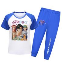 Kpop Demon Hunters Saja Boys Pattern Boys Girls Casual Pajama Suit With Soft Fabric For Home And Sleep 130cm tamsiai mėlyna spalva