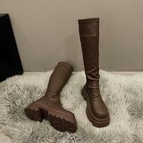 Mada Rudens Žiemos Lieknos Moteriškos Ilgaauliai Batai Virš Kelio Moteriški Platforminiai Storu Padu Ilgi Aulinukai Zapatos De Mujer 38 gray