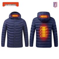 Išmanioji šildoma žiemos striukė - Su gobtuvu, Medvilninė, Elektrinis viso kūno šildymas 2XL blue