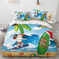 Christmas Soft Duvet Cover Microfiber Santa Claus Warm Comforter Cover Carton Beding Set Twin King Comfortable Quilt Cover With Pilowcases 120*200cm Single blue