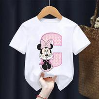 Minnie Mouse Disney animacinis spausdintas viršus Mergaičių marškinėliai su raidėmis Mieli vaikiški trumparankoviai 130 white