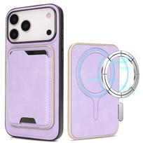 Itin plonas magnetinis kortelių laikiklis, odinis dėklas-kombinacija, skirtas iPhone 16 Pro Max 17 Air 16e 15 14 Plus 13 12, belaidžio įkrovimo dangtelis iPhone 12 Pro Max violetinė