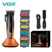 VGR V-889C Hair Salon Hair Cutting Machine Hair Trimmer Adjustable Barber Clippers Metal Clippers Charging Base Trimmer for Men with Digital Display oranžinė