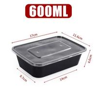 50pcs Disposable Takeaway Lunch Box Tableware Black Plastic Bowl Bento Food Packaging Bento Box Leakproof Food Containers 1pc gray