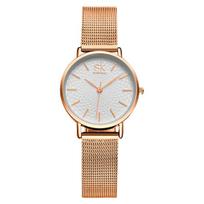 Shengke Luxury Ultra Thin Watch Women Fashion Quartz Watches Mesh Band Lady Wristwatch Female Reloj Mujer Simple rožinio aukso spalvos