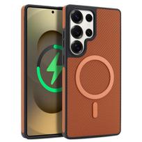 Prabangus itin plonas verslo anglies pluošto odinis magnetinis Magsafe dėklas, skirtas Samsung Galaxy S25 S24 S23 S22 Ultra S23 S24 S25 Plus Galaxy S23 Ultra black