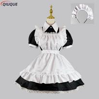 Women Cute Maid Dress Maid Outfit Apron Dress Cross Dressing Housekeeper Dress Japanese Uniforms Halloween Cosplay Costume L white