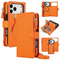Crossbody Long Lanyard Cards Solt Wallet Flip Leather Case for iPhone 17 Pro Max 16 15 14 13 12 11 Shockproof For Magsafe Cover iPhone17 Pro Max oranžinė