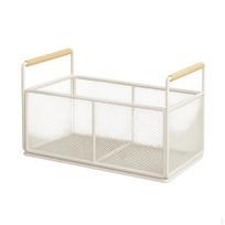 Mesh Basket with Wood Handles UnderSink Cabinet Organizer OpenTop for Lavatory Silver S W White S Wo Wheels white