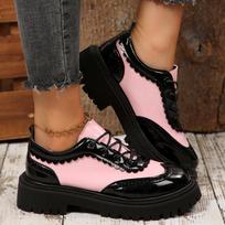 Women's Retro Color Blocked Low Top Thick Soled Single Shoes  Autumn Fashion Versatile Comfortable Non Slip Platform Loafers 41 black
