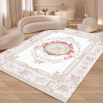 European Rose Luxury Art Area Rug Pretty Pink Romantic Home Decor Carpet Soft Non-slip Floor Mat for Living Room Bedroom 40X60cm